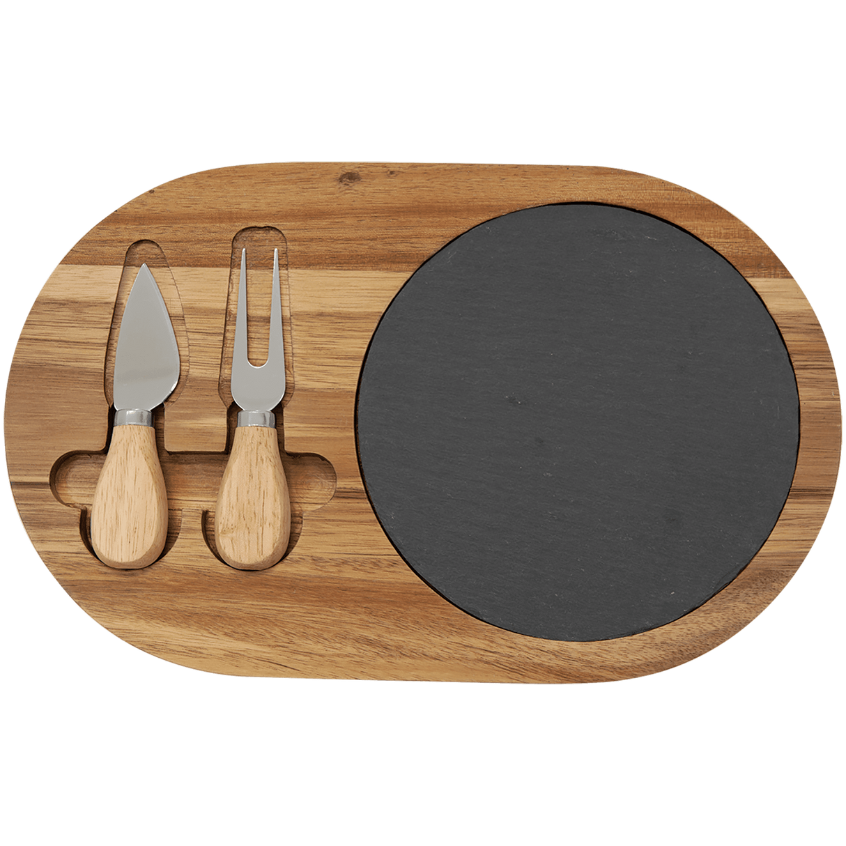 Acacia Wood/Slate Oval Cheese Set with Two Tools,