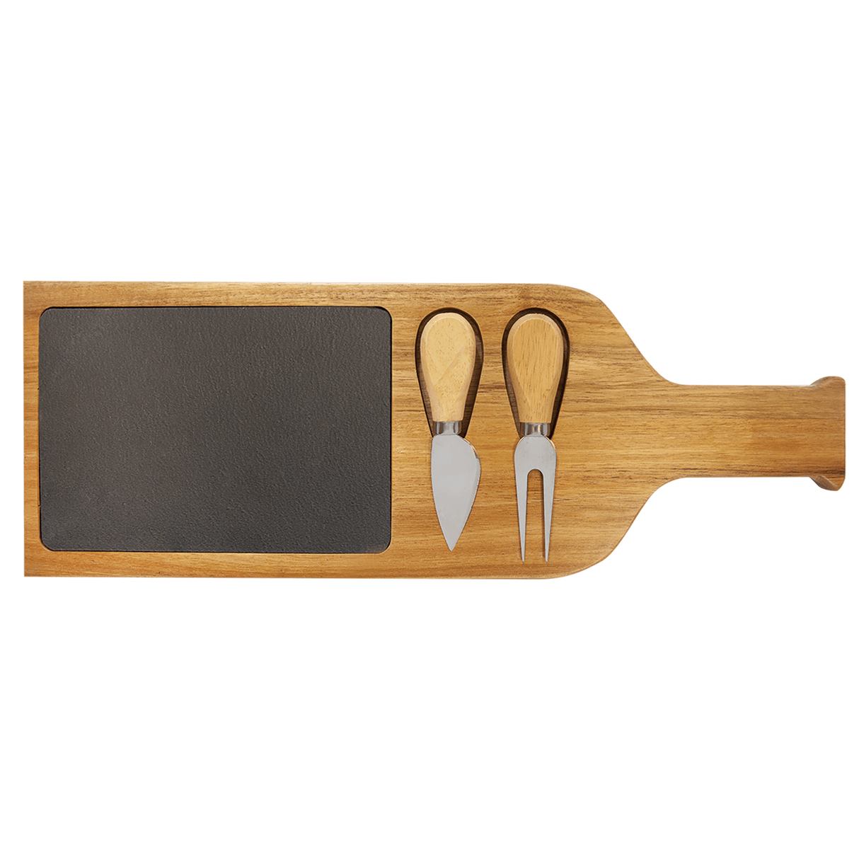 Acacia Wood/Slate Serving Board with Two Tools, 17 1/2" x 6"