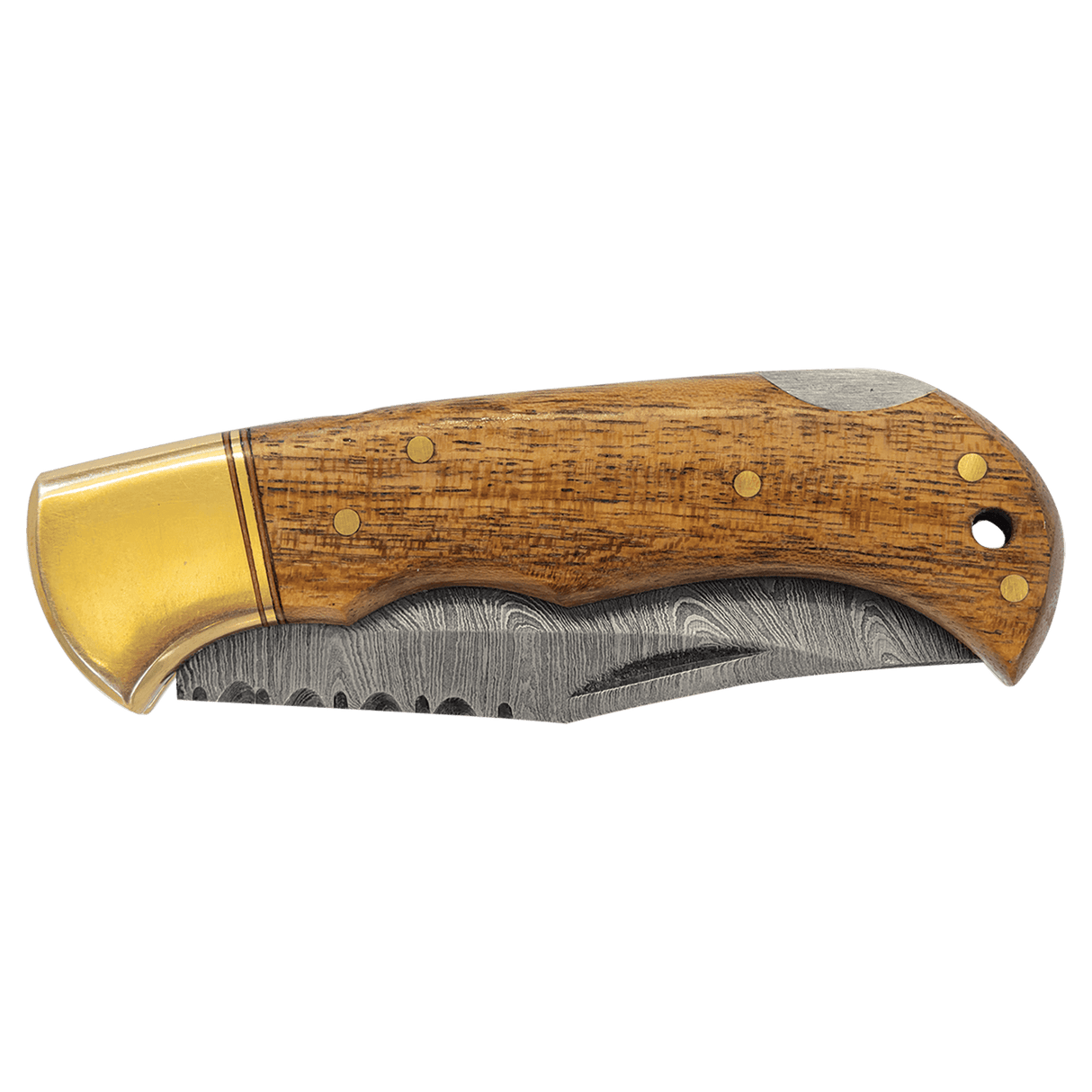Bison River 3 3/4" Bone Folding Knife with Damascus Steel Blade and Leather Sheath