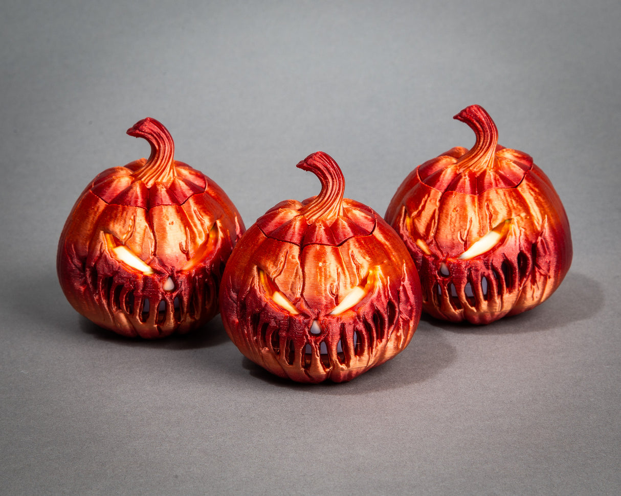 3-Pack Lighted Scary Pumpkins, Halloween Decoration, 3D Printed