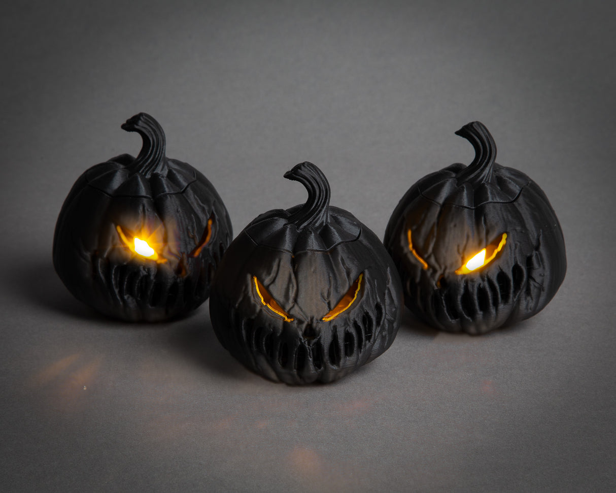 3-Pack Lighted Scary Pumpkins, Halloween Decoration, 3D Printed