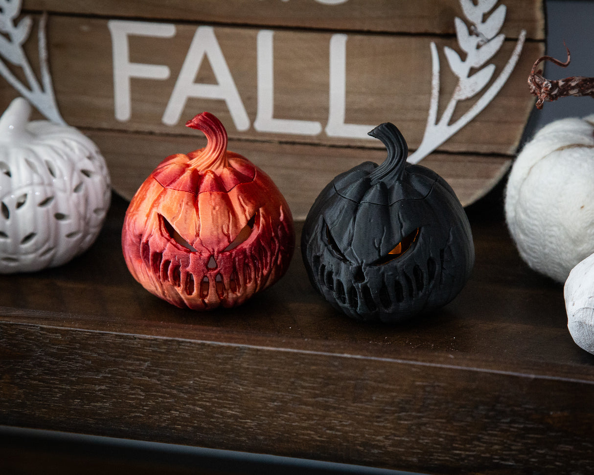 3-Pack Lighted Scary Pumpkins, Halloween Decoration, 3D Printed