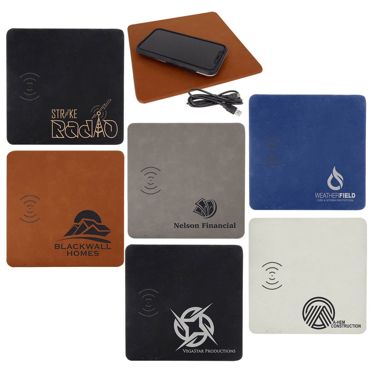 Leatherette Phone Charging Mat, 8" x 8"
