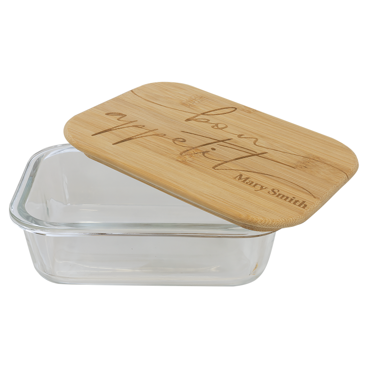 21 oz. Rectangle Glass Container with Bamboo