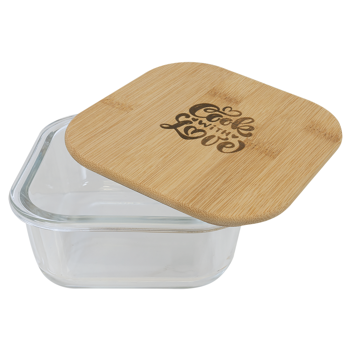 18 oz. Square Glass Container with Bamboo Lid