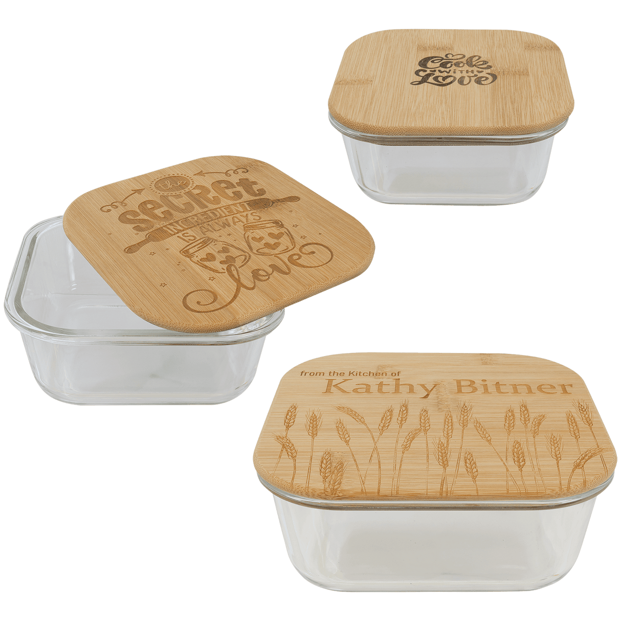 37 oz. Square Glass Container with Bamboo Lid