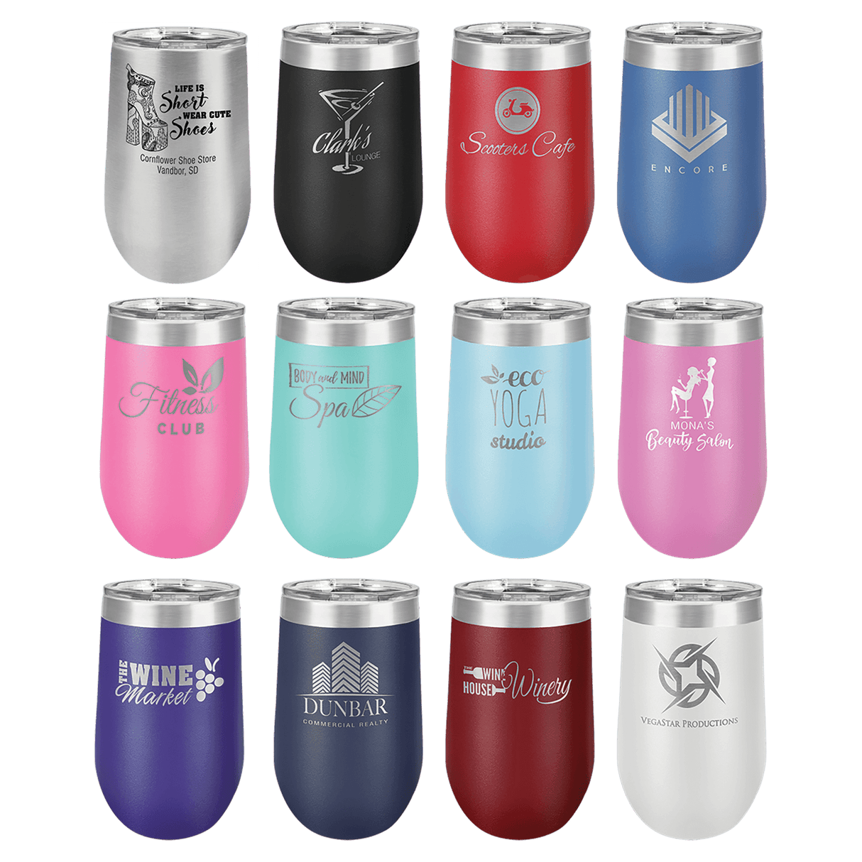 16 oz. Stemless Wine Glasses, Basic Colors