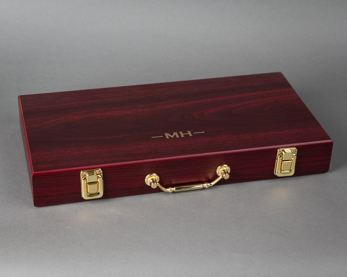 Rosewood Poker Set, 300 Chips, Cards, Dice, Wooden Case, Casino Game Night