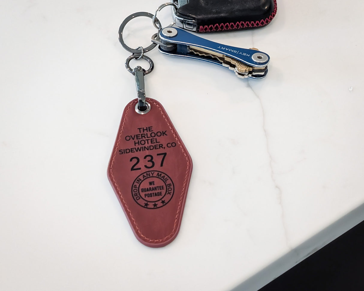 Overlook Hotel Room 237 Replica Keychain, Leather Laser Engraved Key Ring Inspired by The Shining, Horror Movie Fan Gift