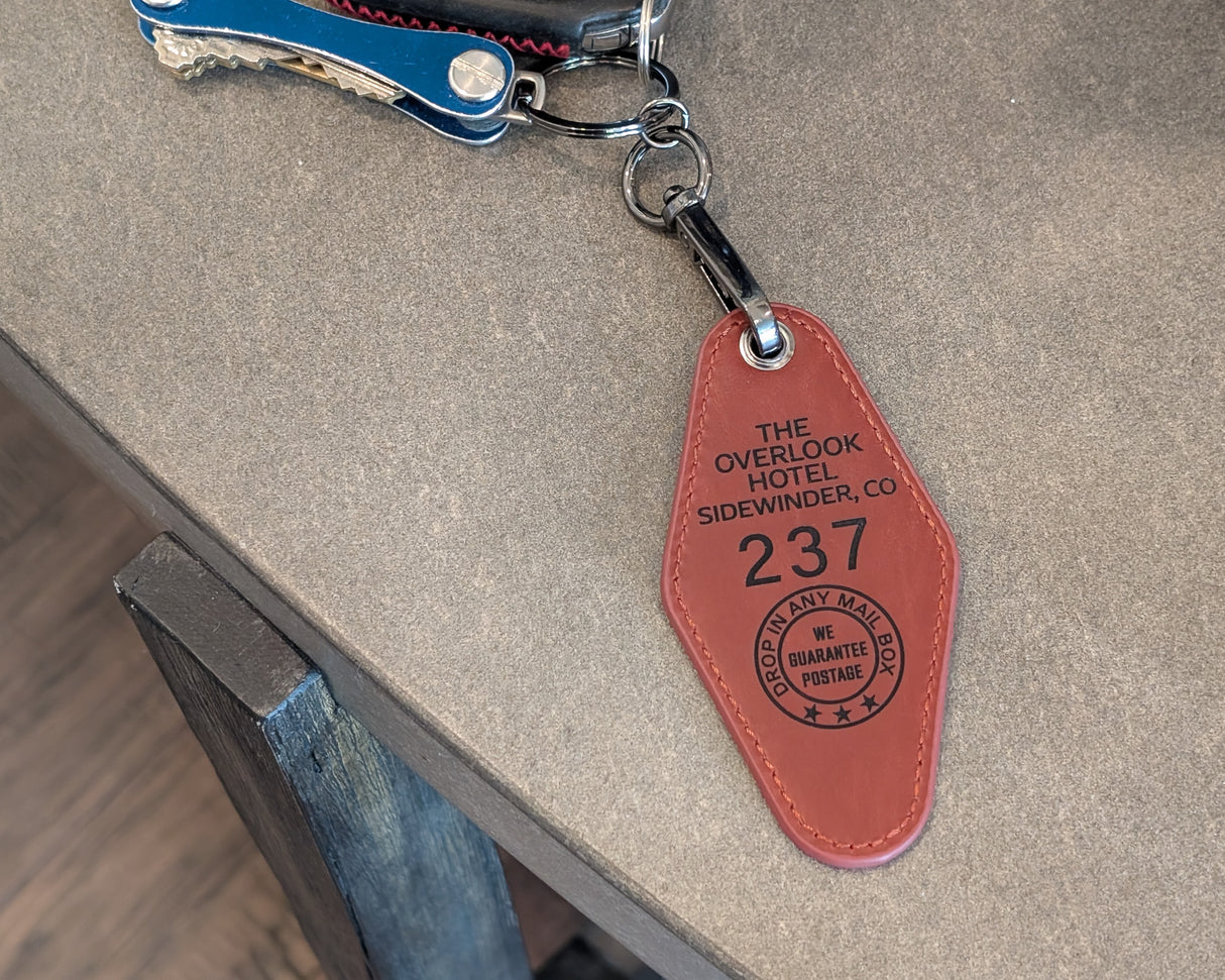 Overlook Hotel Room 237 Replica Keychain, Leather Laser Engraved Key Ring Inspired by The Shining, Horror Movie Fan Gift