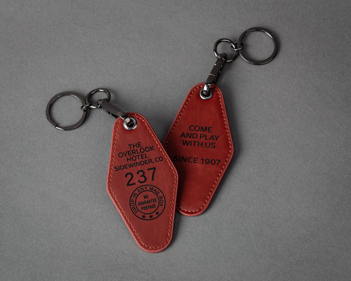 Overlook Hotel Room 237 Replica Keychain, Leather Laser Engraved Key Ring Inspired by The Shining, Horror Movie Fan Gift