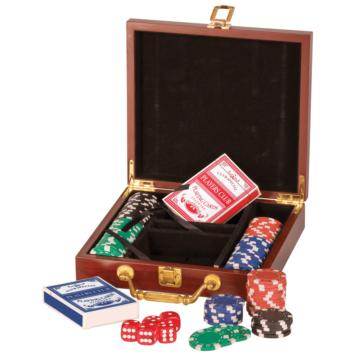 Rosewood Poker Set, 100 Chips, Cards, Dice, Wooden Case, Casino Game Night