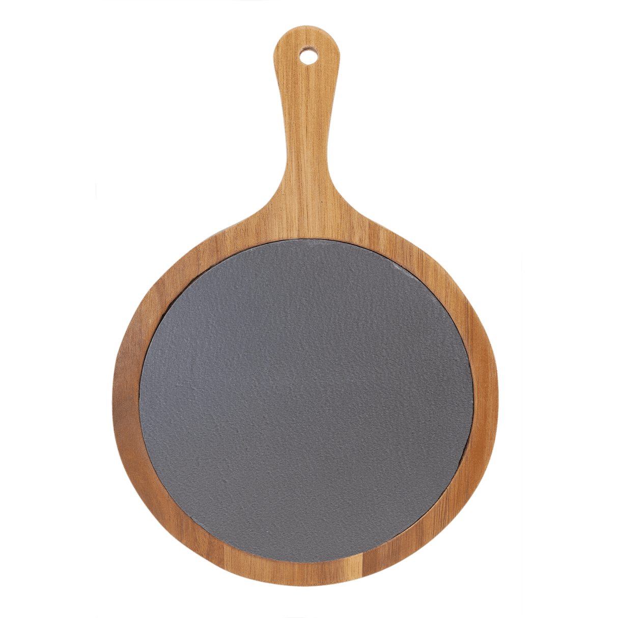 Round Acacia Wood/Slate Serving Board with Handle, 8 1/4" x 12 1/4"