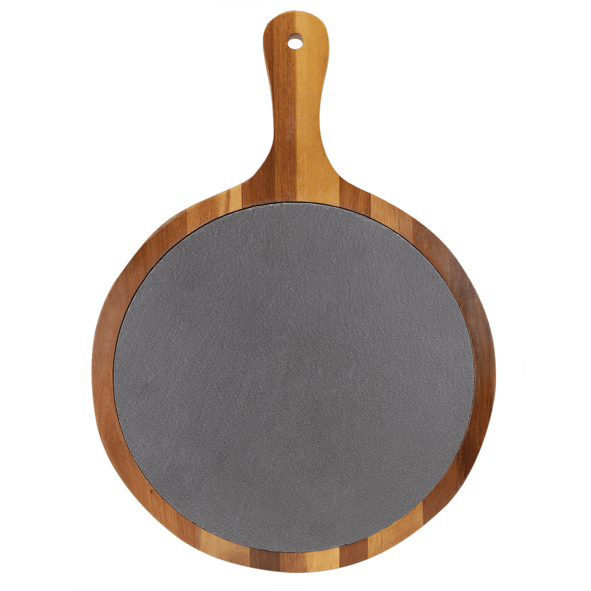 Round Acacia Wood/Slate Serving Board with Handle, 10 1/2" x 14 1/2"