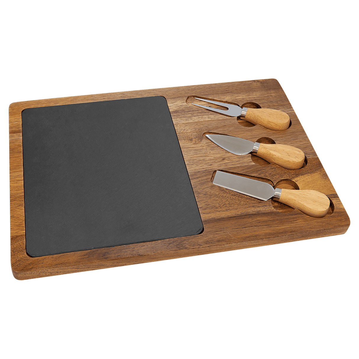Acacia Wood/Slate Rectangle Cheese Set with Three Tools 13 3/4" x 9 3/4"