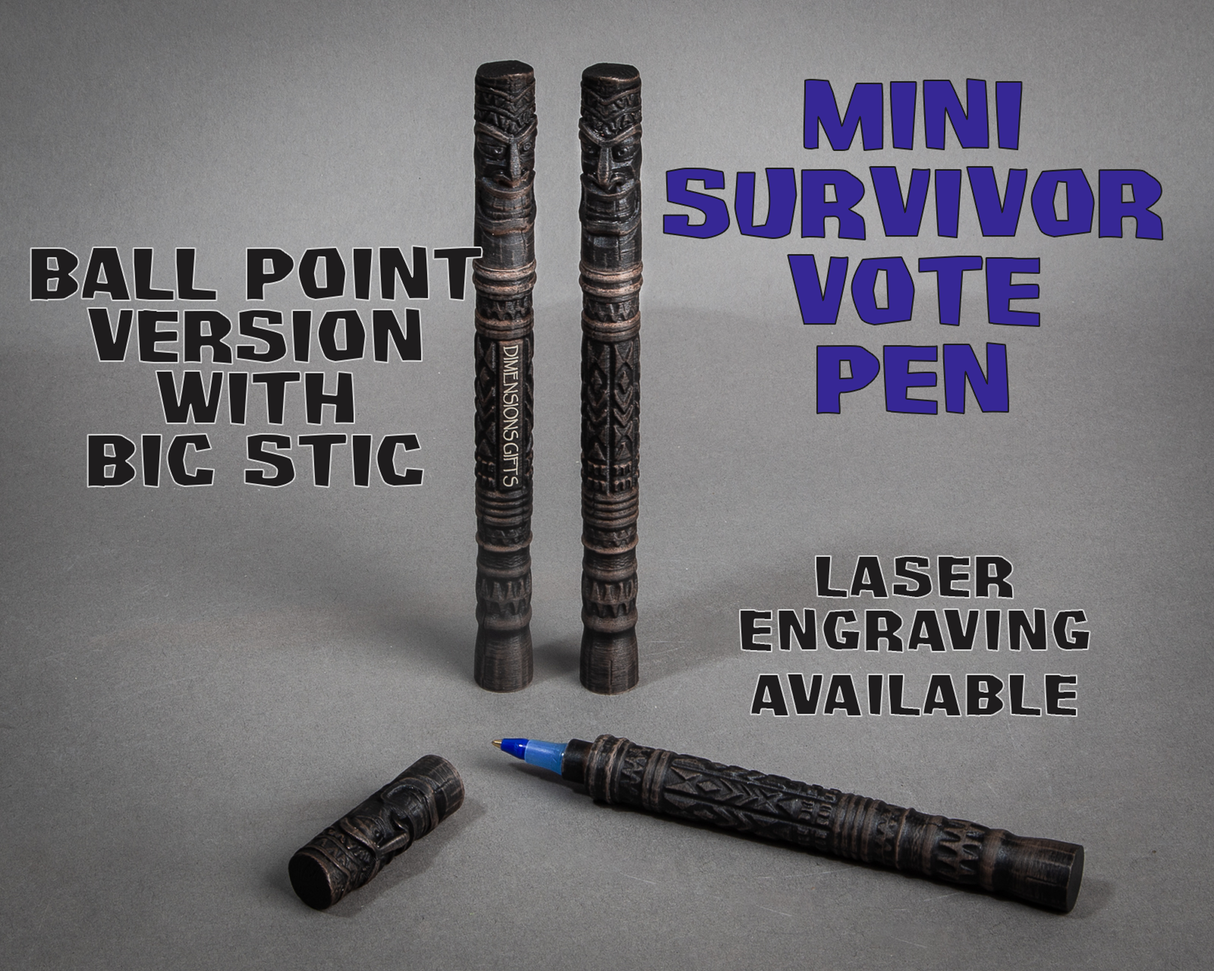 Survivor Vote Pen, 3D Printed, with Bic Stic ball point pen, Laser Engraving Available