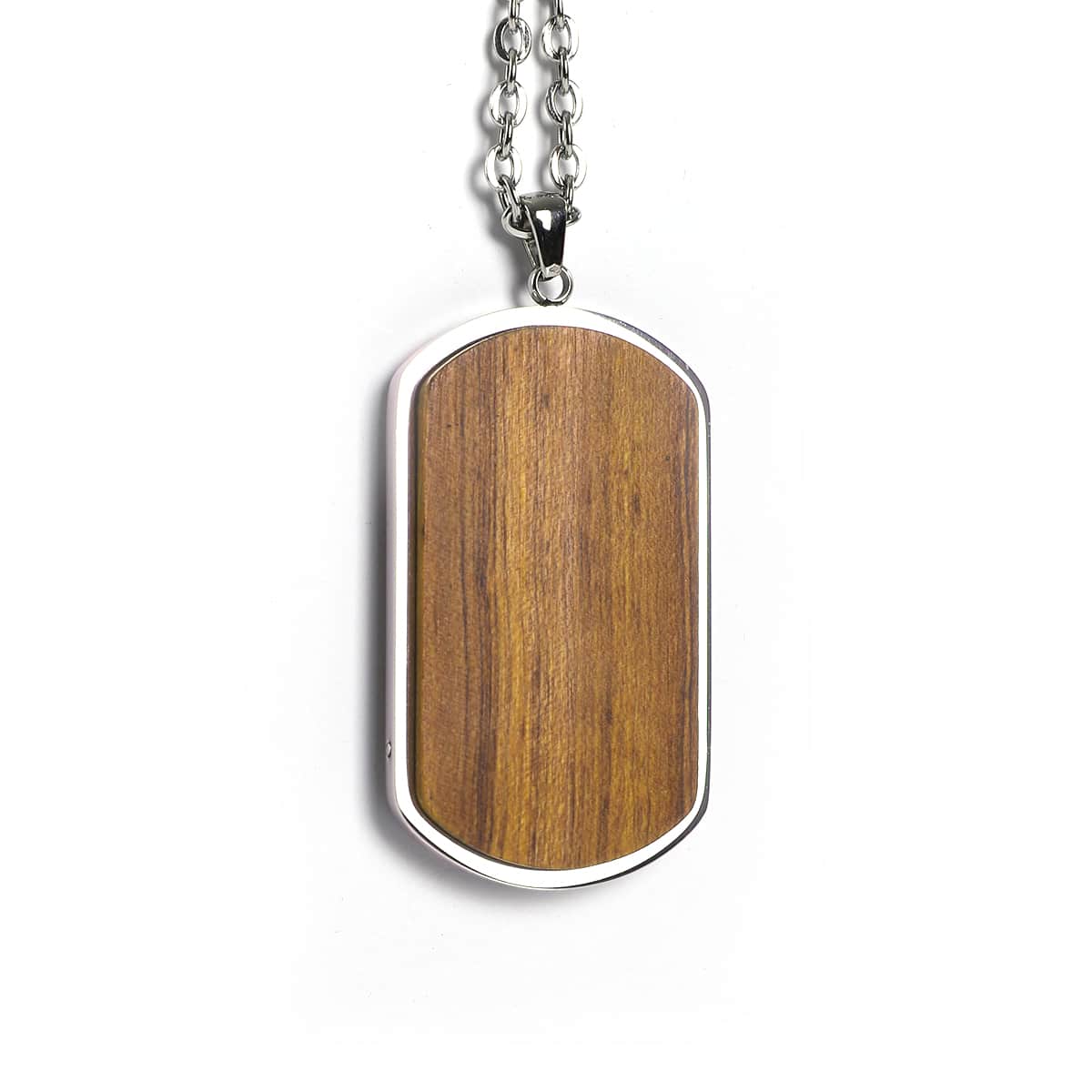Personalized Wood Dog Tag Necklace, Engraved Stainless Steel Pendant, Custom Name or Message Necklace
