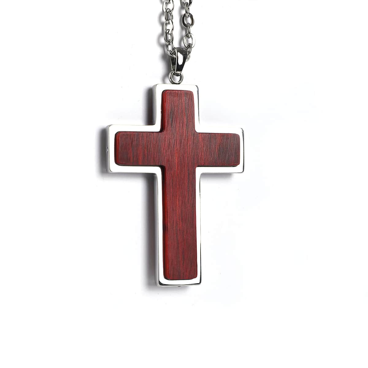 Personalized Wood Cross Necklace, Engraved Pendant, Stainless Steel, Custom Faith Gift for Men or Women