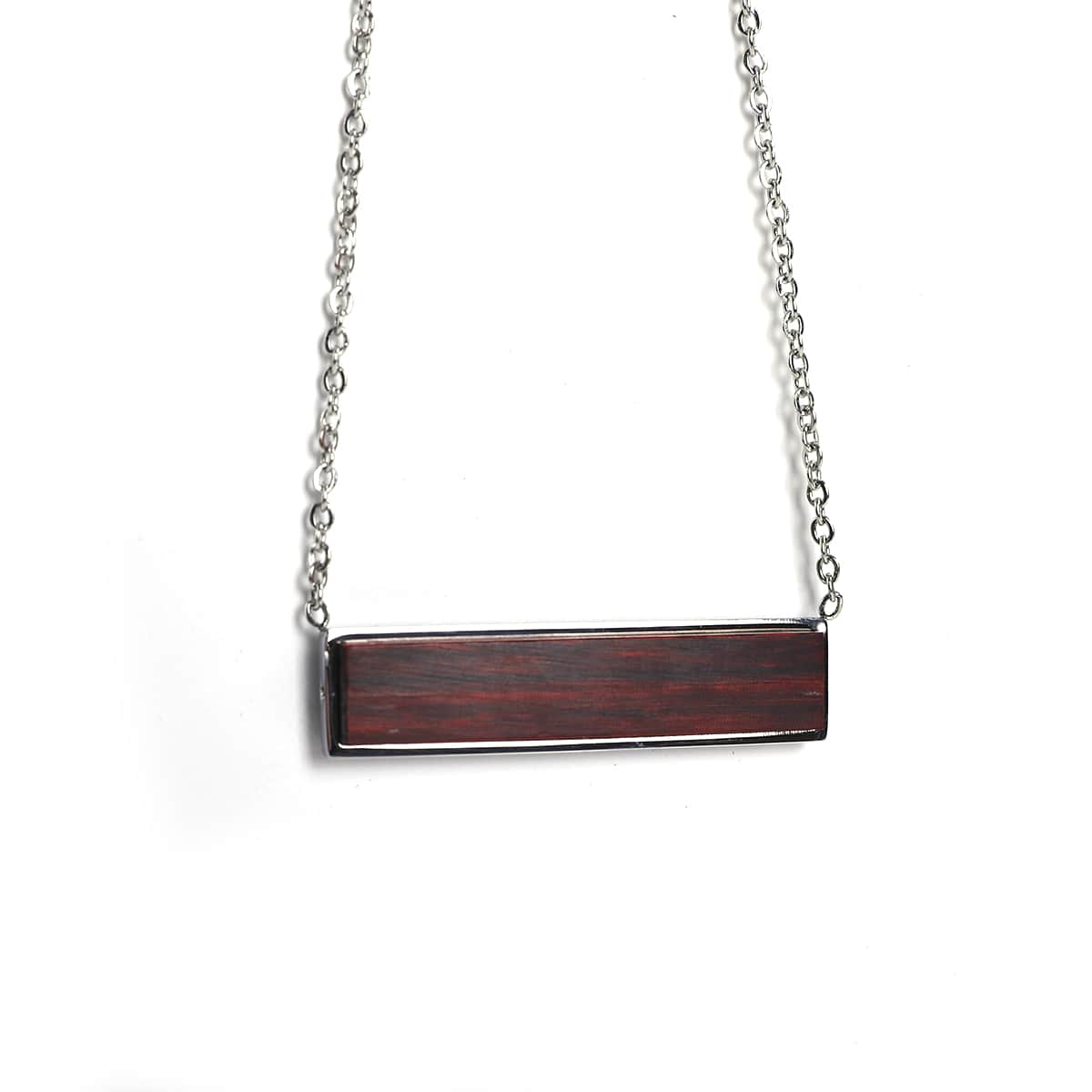 Personalized Horizontal Bar Necklace, Engraved Wood Pendant, Custom Name Necklace, Minimalist Stainless Steel Jewelry
