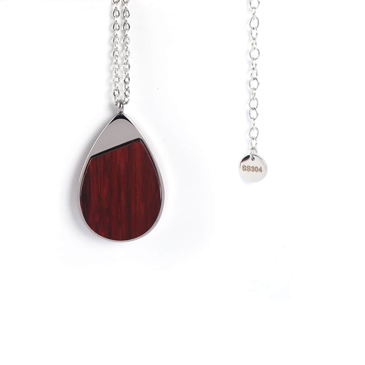 Personalized Wood Teardrop Necklace, Engraved Drop Pendant, Custom Initial Jewelry, Memorial or Anniversary Gift for Her