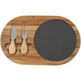 Acacia Wood/Slate Oval Cheese Set with Two Tools,