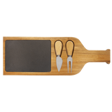Acacia Wood/Slate Serving Board with Two Tools, 17 1/2" x 6"