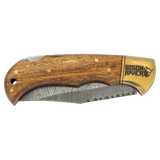 Bison River 3 3/4" Bone Folding Knife with Damascus Steel Blade and Leather Sheath