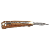 Bison River 3 3/4" Bone Folding Knife with Damascus Steel Blade and Leather Sheath