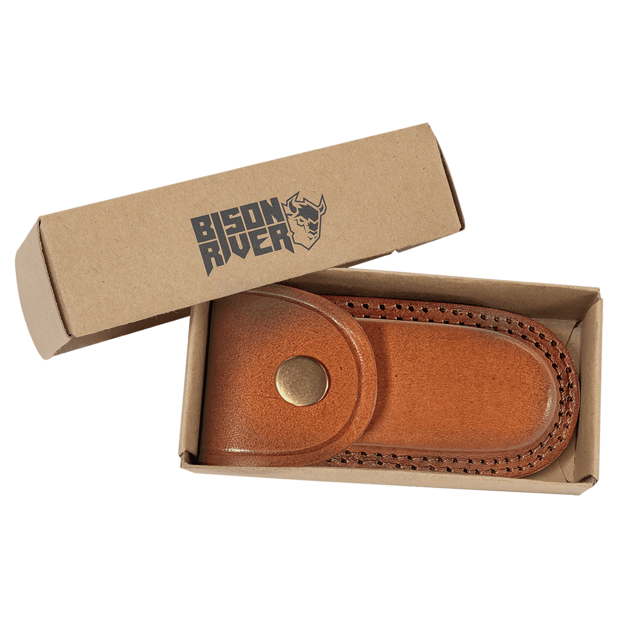 Bison River 3 3/4" Bone Folding Knife with Damascus Steel Blade and Leather Sheath