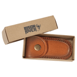 Bison River 3 3/4" Bone Folding Knife with Damascus Steel Blade and Leather Sheath