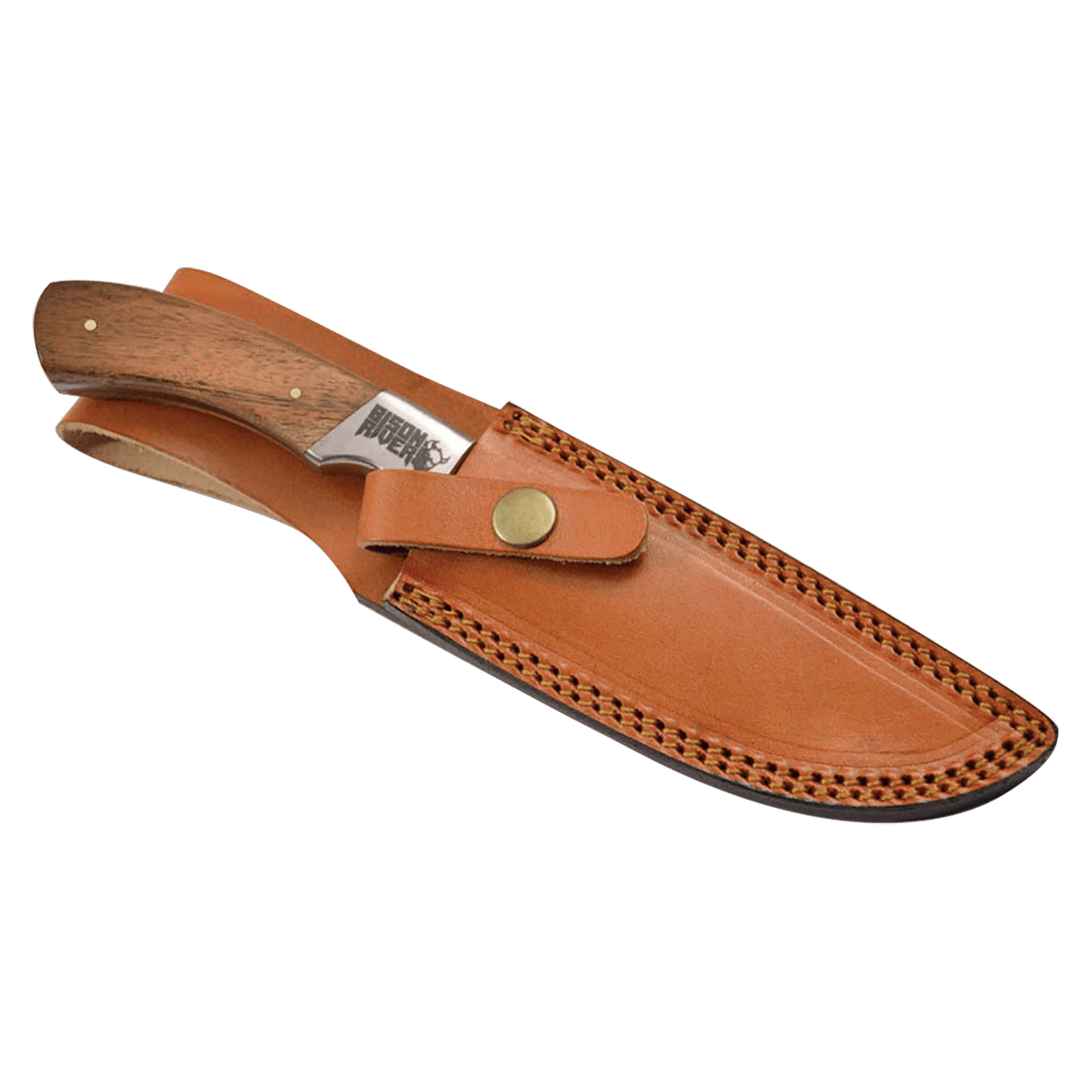 Bison River 9 1/2" Fixed Blade Wood Knife with Damascus Steel Blade and Leather Sheath