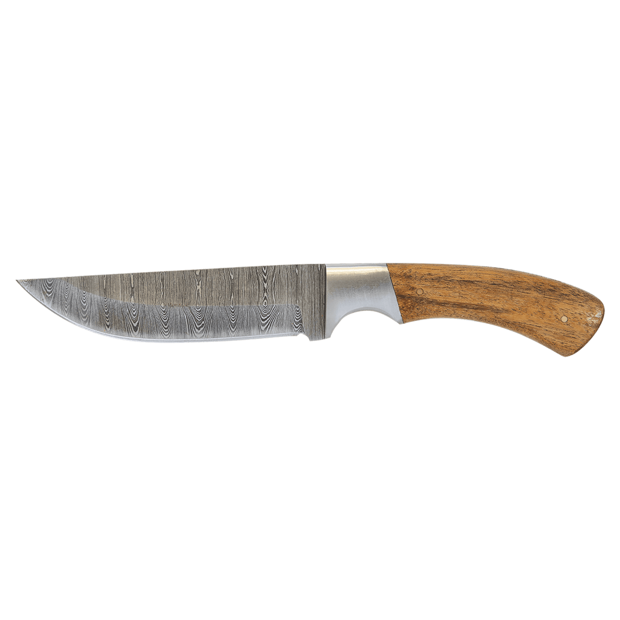 Bison River 9 1/2" Fixed Blade Wood Knife with Damascus Steel Blade and Leather Sheath