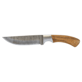 Bison River 9 1/2" Fixed Blade Wood Knife with Damascus Steel Blade and Leather Sheath