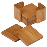 Bamboo Square 6-Coaster Set with Holder, 3 3/4" x 3 3/4"