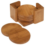 Bamboo Round 6-Coaster Set with Holder, 3 3/4"