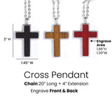 Personalized Wood Cross Necklace, Engraved Pendant, Stainless Steel, Custom Faith Gift for Men or Women