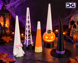 Halloween Ring Display Cones, 3D Printed Ghost, Light-Up Pumpkin, Witch Hat, Candy Corn, Spiderweb