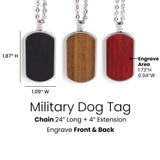 Personalized Wood Dog Tag Necklace, Engraved Stainless Steel Pendant, Custom Name or Message Necklace