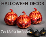 3-Pack Lighted Scary Pumpkins, Halloween Decoration, 3D Printed