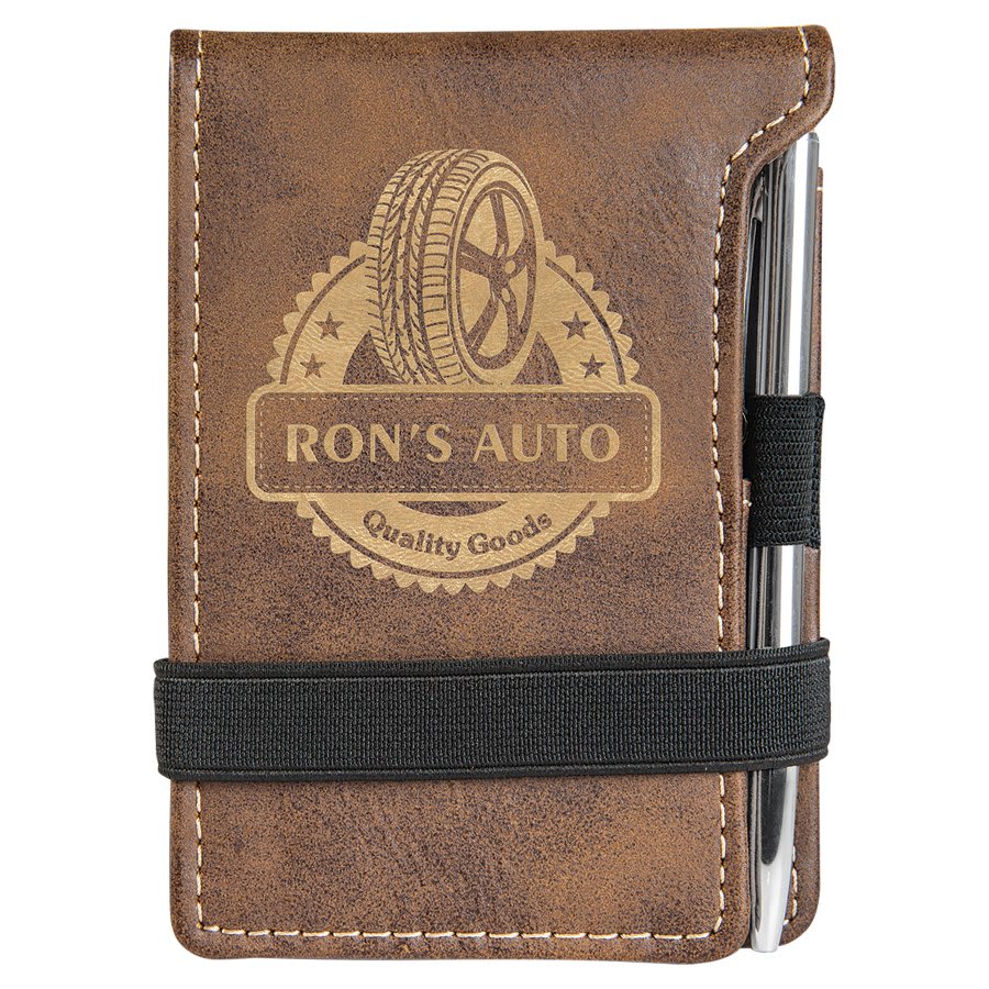 Leatherette Mini Notepad with Pen, 3 1/4" x 4 3/4"
