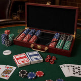Rosewood Poker Set, 300 Chips, Cards, Dice, Wooden Case, Casino Game Night
