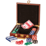 Rosewood Poker Set, 100 Chips, Cards, Dice, Wooden Case, Casino Game Night