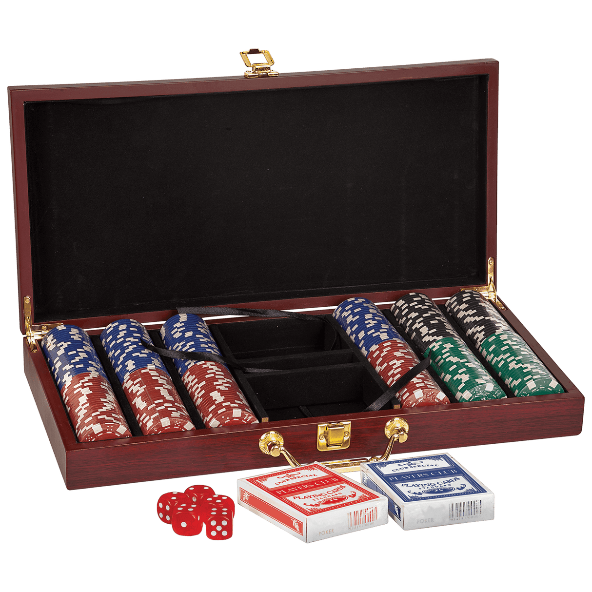 Rosewood Poker Set, 300 Chips, Cards, Dice, Wooden Case, Casino Game Night