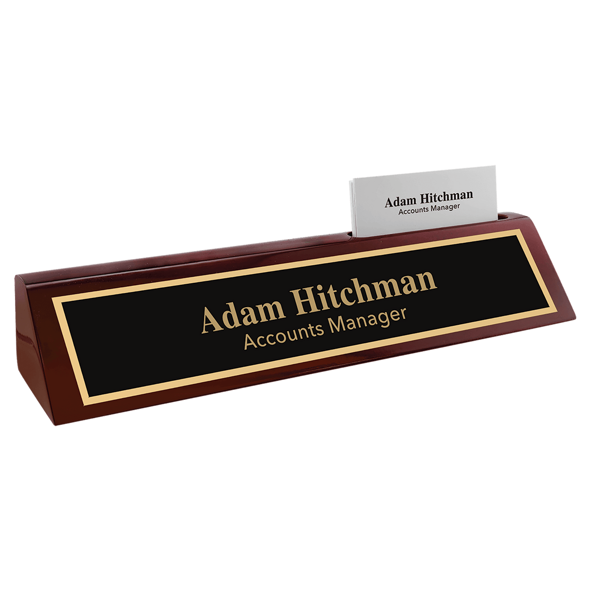 Rosewood Piano Finish Desk Wedge with Business Card Holder, 10 1/2"