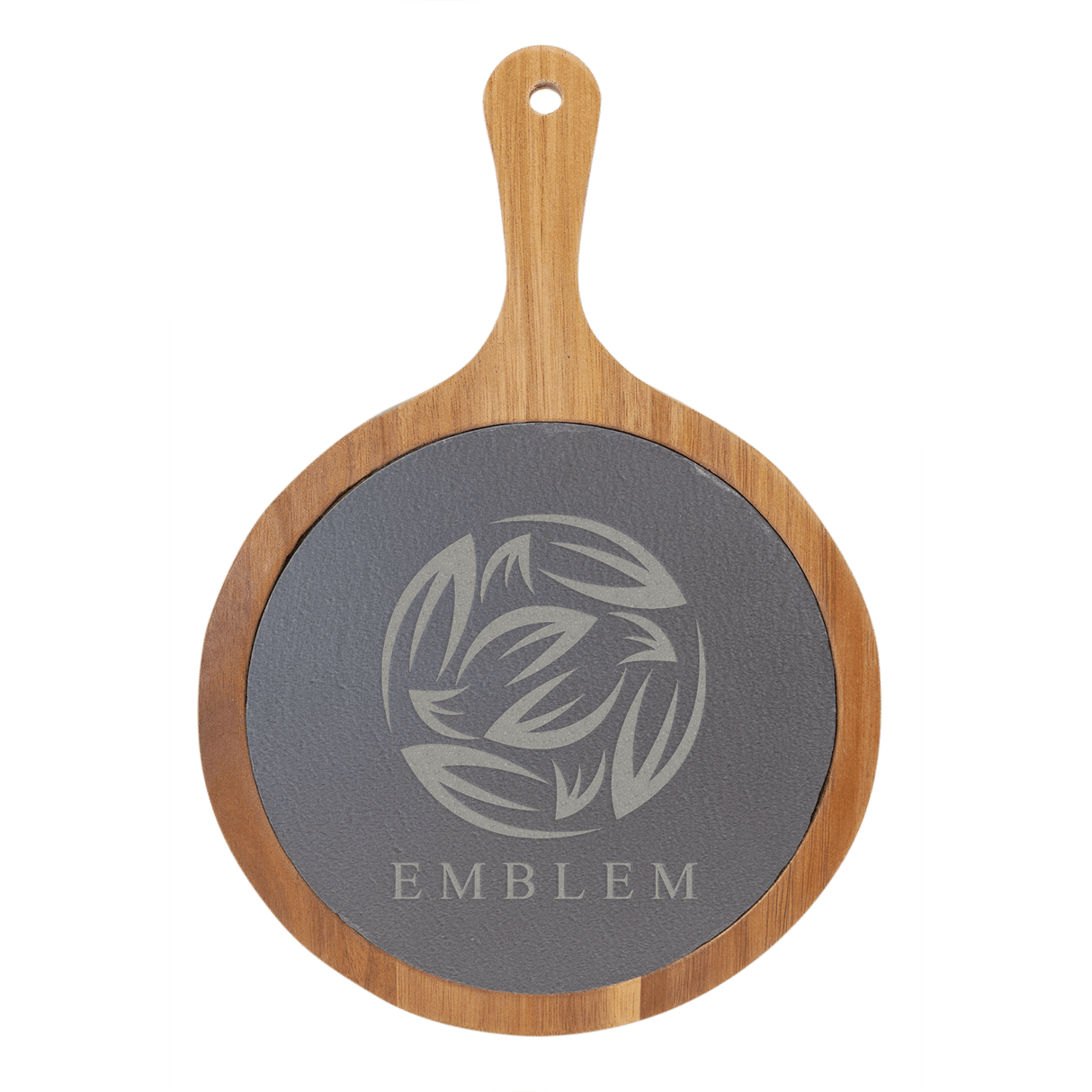Round Acacia Wood/Slate Serving Board with Handle, 8 1/4" x 12 1/4"