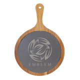 Round Acacia Wood/Slate Serving Board with Handle, 8 1/4" x 12 1/4"