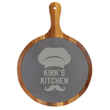 Round Acacia Wood/Slate Serving Board with Handle, 10 1/2" x 14 1/2"