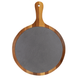 Round Acacia Wood/Slate Serving Board with Handle, 10 1/2" x 14 1/2"