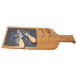 Acacia Wood/Slate Serving Board with Two Tools, 17 1/2" x 6"