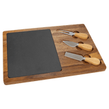 Acacia Wood/Slate Rectangle Cheese Set with Three Tools 13 3/4" x 9 3/4"